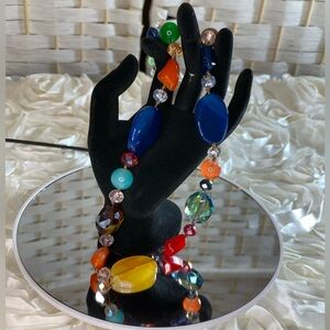 Multi Color Agate Multi Color Glass Beaded Necklace 20-22” in Silvertone 200 ctw